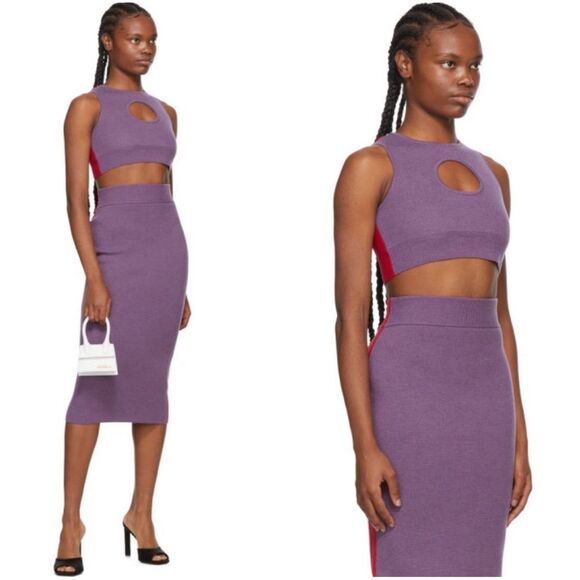 Victor Glemaud Red and Purple Colorblock Cutout Cropped Wool Tank Top - Picture 2 of 8